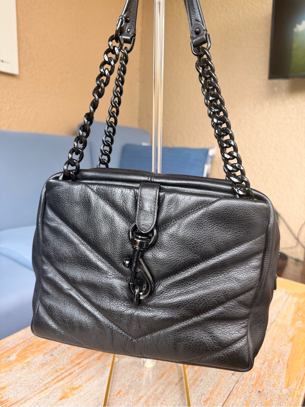 Rebecca Minkoff Black Quilted Leather Edie Flap Shoulder Bag Black Hardware⁠